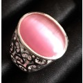 Precious Cr. Pink Moonstone Set in 925 Sterling Silver Ring  Imported Filed Jewelry