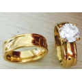 Classy Diamante Set in 18ct Yellow Gold Wedding/Engagement Couple Ring Imported Filled Jewelry