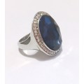 **Wow** Cr. Blue Sapphire in 925 Sterling Silver Imported Filled Ring