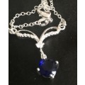 Exquisite Cr.Sapphire Set in 925 Sterling Silver Neck Chain Imported Filled Jewelry with 925 Marking