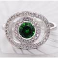 Sparkling Cr. White & Green Diamonds Set in 925 Sterling Silver Imported Filled Ring
