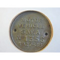 Framed ZAR 1895 2 Shillings Coin with 1927 SWA Motor Vehicle License disk / Token and Train Stamps