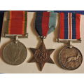 WW2 Medal x3 grouping with certificate issued to J.D Van Rensburg