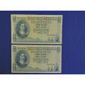 South African Reserve Bank sequential R2 Two Rand Bank notes G RISSIK (2 X NOTES)