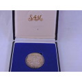 Proof 1990 R1 Silver Coin Springbok in SA Mint blue box  ,925 Silver content