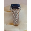 Fine Solid silver ring with sapphire