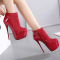 Sexy White Solid PU Boots /red