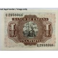 Banco De Espana 1 Peseta of 22 July 1953, "condition as per actual image".