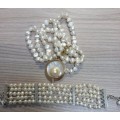 SET OF PEARL BRACELET & NECKLACE WITH 9CT GOLD AND REAL SILVER
