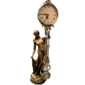 CROSA spelter figurine swinging pendulum quartz clock. 27` Tall. Standing Partically nude as a woman