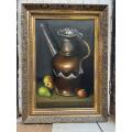 Still Life of Fruit and Copper Jug 1976, Oil on canvas by Wilhelm H. Ploner