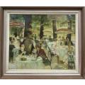 Beautiful Framed Painting of People Dining, Print by Doris Zinkeirsen