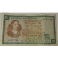 2nd Issue T.W de Jongh 10 rand bank note