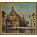 Vintage original hand coloured etching - Stadstimmerhuis/Galgenwater Leiden 1932 H E ROODENBURG