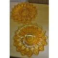 Sunflower Petal Pattern Gold Amber Depression Glass Serving Platters
