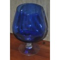 Vintage cobalt blue and twisted clear glass pedestal vase