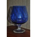 Vintage cobalt blue and twisted clear glass pedestal vase