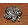 Vintage Sterling Silver and Marcasite Maple Leaf Brooch Pin stamped STR