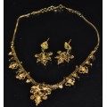 Traditional Indian Golf Tone Necklace and Earrings Jewellery Set For Women Wedding/Festive Wear