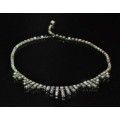 Vintage 1950s Glamour Pave Set RhinesTone Silver Tone Bib Necklace with Chandelier Clip-on Earrings