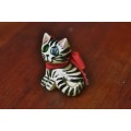 Tabby Striped Kitten with Bow Miniature Cat Figuring by Fay`s Miniature World