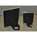 A Pair of Silver Plated Brass, Lacquer Coated Photo Frames with Black Velvet Back Plates by Bowon