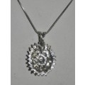 Vintage Silver Tone Ruby and Clear Rhinestone Oval Pendant Necklace