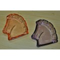 Vintage Art Deco Figural Horse Head Purple and Orange Glass Pin Dishes