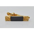 Vintage Gold tone and Faux Onyx Tie Clip