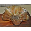 Vintage Peach Opalescent Carnival Glass Ruffled Bowl