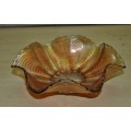 Vintage Peach Opalescent Carnival Glass Ruffled Bowl