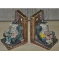 Vintage Hand Painted Resin Storytime Pig Family Bookends