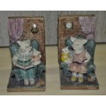 Vintage Hand Painted Resin Storytime Pig Family Bookends