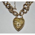 Antique Victorian 9 ct Rose and Yellow Gold Curb Link Bracelet with Heart Padlock and Charms c1900