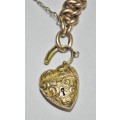 Antique Victorian 9 ct Rose and Yellow Gold Curb Link Bracelet with Heart Padlock and Charms c1900