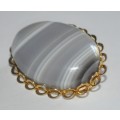 Vintage Gold Tone Cabochon Gray Banded Agate Brooch Pin