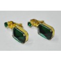 Vintage Gold Tone Emerald Green Crystal Dangling Clip-on Earrings