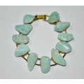 Vintage Gold Tone Light Green Amazonite Semi-precious Stone Bracelet c1960