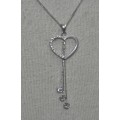 Vintage Middle Eastern YT900 Sterling Silver Heart and Crystal Pendant on 925 Silver Chain