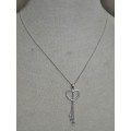 Vintage Middle Eastern YT900 Sterling Silver Heart and Crystal Pendant on 925 Silver Chain