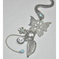 Vintage Matt Silver Tone Necklace with Silver Tone Butterfly Pendant, Dangling Charms and Crystal