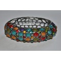 Vintage Silver Tone and Colourful Faceted Crystal Hinged Clamper Bracelet