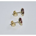 Vintage Gold Tone, Ruby Red and Clear Rhinestone Stud Earrings