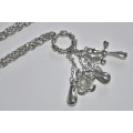 Vintage Silver Tone Dangling Charms Pendant, Necklace