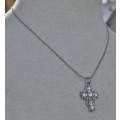 Vintage Silver Tone Chain and Cross Pendant with Clear Rhinestone