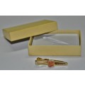 Vintage Gold Tone and Agate Nippy-Clip Tie Clip Made in England by Stratton in original box