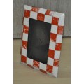 Vintage, Retro Quality Veneered Red and Cream Checkered Marble Effect Standing Photo Frame
