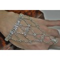 Vintage Silver Tone and Clear Rhinestone Hand Harness Bracelet and Ring Combo