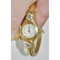 Vintage Swiss Made Cardinal 17 Jewel Gold Plated and Rhinestone Ladies Clamper Bracelet Watch