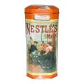 Vintage, collectible Nestlé Treat Tin decorated with vintage advertising